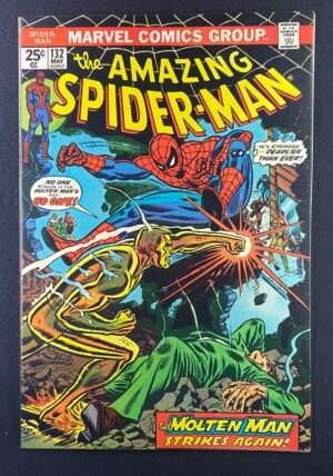 Amazing Spider-Man (1963) #132 NM- (9.2) Molten Man – Amazing Spider-Man #132 Comic Book Marvel Comics 1974 Spider-Man